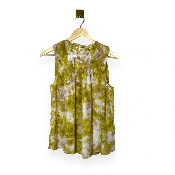 Joie Summer Porcelain Smocked Neck Sleeveless Blouse in Yellow/White Size M - Picture 9 of 15